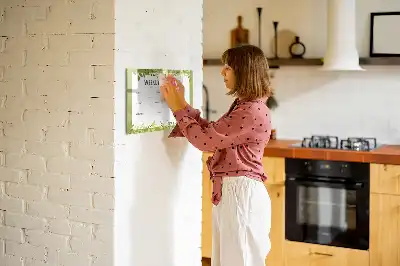 Beschrijfbaar glazen magneetbord met wekelijks menu opdruk