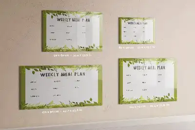 Beschrijfbaar glazen magneetbord met wekelijks menu opdruk