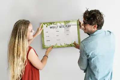 Beschrijfbaar glazen magneetbord met wekelijks menu opdruk