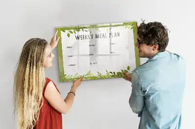 Beschrijfbaar glazen magneetbord met wekelijks menu opdruk