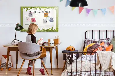 Beschrijfbaar glazen magneetbord met wekelijks menu opdruk