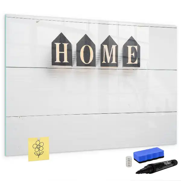 Beschrijfbaar glazen magneetbord met Thuis tekst design