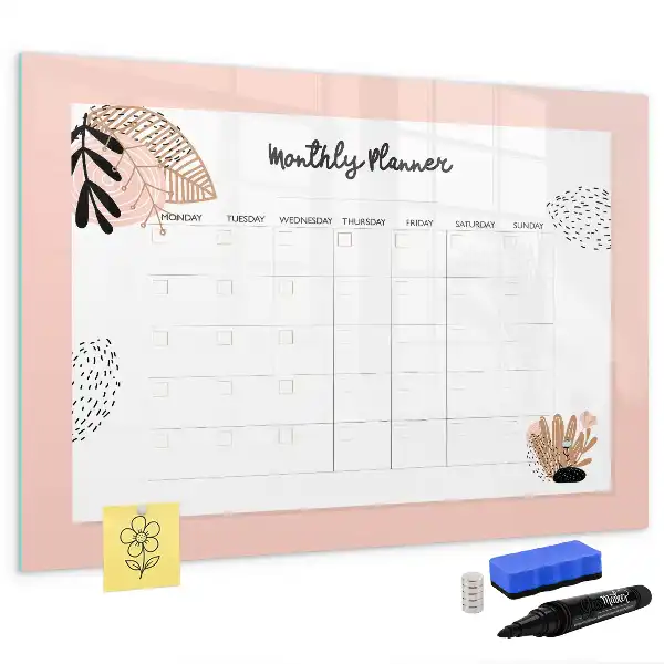 Magnetisch glazen schrijfbord voor notities en foto's met bloemendesign