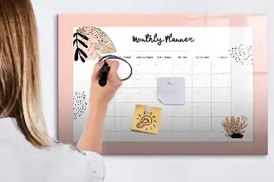 Magnetisch glazen schrijfbord voor notities en foto's met bloemendesign
