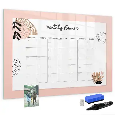 Magnetisch glazen schrijfbord voor notities en foto's met bloemendesign