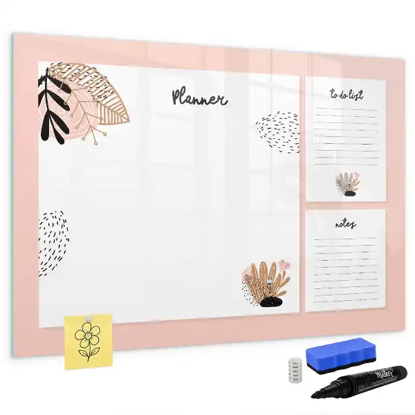 Beschrijfbaar glazen magneetbord met design planner voor notities