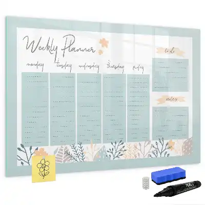 Magnetisch glazen memobord voor notities en foto's met wekelijks schema