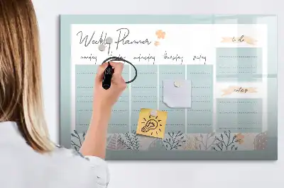 Magnetisch glazen memobord voor notities en foto's met wekelijks schema