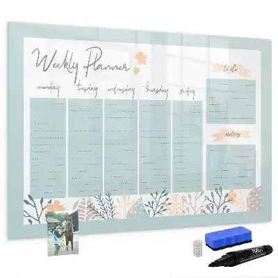 Magnetisch glazen memobord voor notities en foto's met wekelijks schema