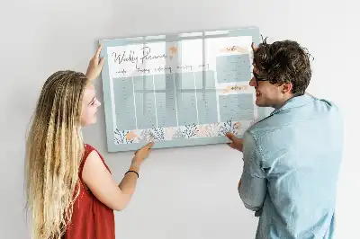 Magnetisch glazen memobord voor notities en foto's met wekelijks schema