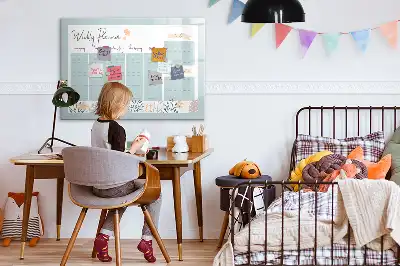 Magnetisch glazen memobord voor notities en foto's met wekelijks schema