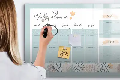Magnetisch glazen memobord voor notities en foto's met wekelijks schema