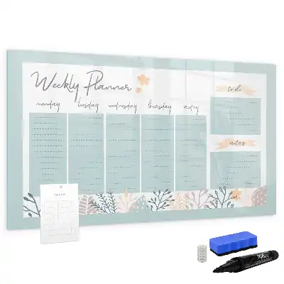 Magnetisch glazen memobord voor notities en foto's met wekelijks schema