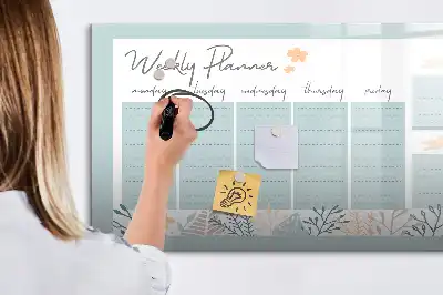 Magnetisch glazen memobord voor notities en foto's met wekelijks schema