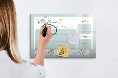 Magnetisch glazen memobord voor notities en foto's met wekelijks schema