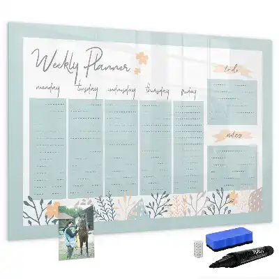 Magnetisch glazen memobord voor notities en foto's met wekelijks schema