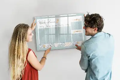Magnetisch glazen memobord voor notities en foto's met wekelijks schema