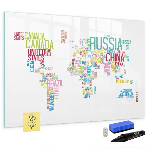 Magnetisch glazen memobord voor notities en foto's met landkaartdesign