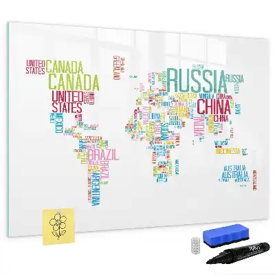 Magnetisch glazen memobord voor notities en foto's met landkaartdesign