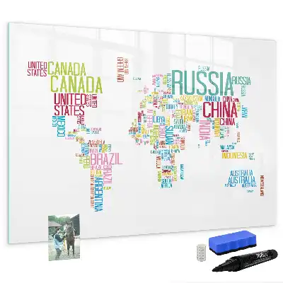 Magnetisch glazen memobord voor notities en foto's met landkaartdesign