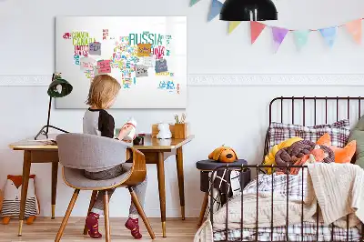 Magnetisch glazen memobord voor notities en foto's met landkaartdesign