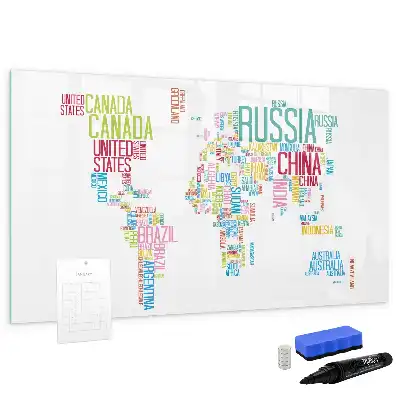 Magnetisch glazen memobord voor notities en foto's met landkaartdesign