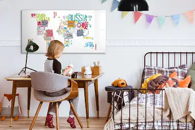 Magnetisch glazen memobord voor notities en foto's met landkaartdesign