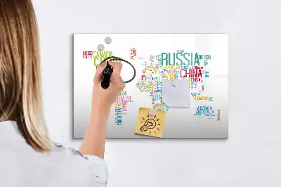Magnetisch glazen memobord voor notities en foto's met landkaartdesign