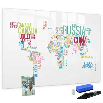 Magnetisch glazen memobord voor notities en foto's met landkaartdesign