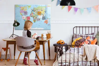 Glazen magneetbord wereldkaart beschrijfbaar ontwerp