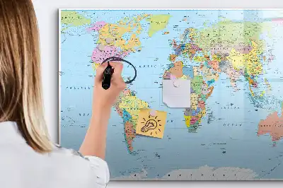 Glazen magneetbord wereldkaart beschrijfbaar ontwerp