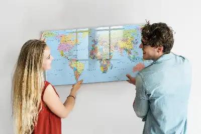 Glazen magneetbord wereldkaart beschrijfbaar ontwerp