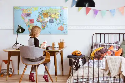 Glazen magneetbord wereldkaart beschrijfbaar ontwerp