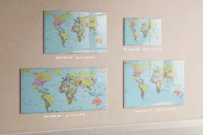 Glazen magneetbord wereldkaart beschrijfbaar ontwerp