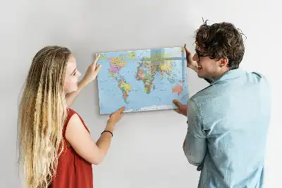 Glazen magneetbord wereldkaart beschrijfbaar ontwerp