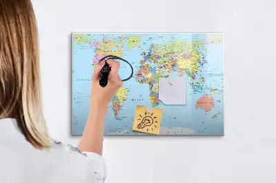 Glazen magneetbord wereldkaart beschrijfbaar ontwerp