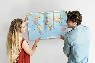 Glazen magneetbord wereldkaart beschrijfbaar ontwerp