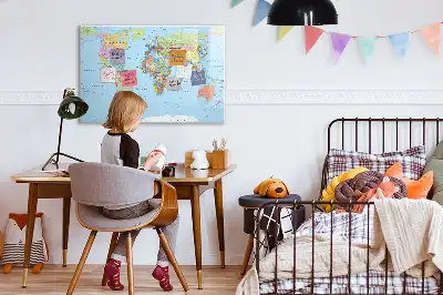Glazen magneetbord wereldkaart beschrijfbaar ontwerp