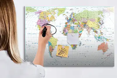 Magnetisch glazen memobord met wereldkaartprint
