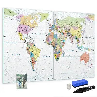 Magnetisch glazen memobord met wereldkaartprint