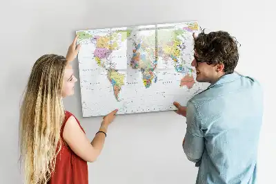 Magnetisch glazen memobord met wereldkaartprint