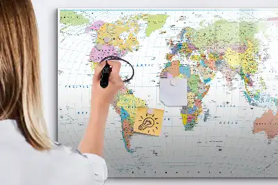 Magnetisch glazen memobord met wereldkaartprint