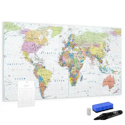 Magnetisch glazen memobord met wereldkaartprint