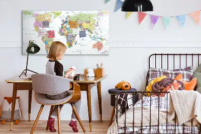 Magnetisch glazen memobord met wereldkaartprint