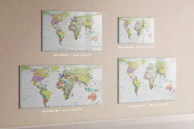 Magnetisch glazen memobord met wereldkaartprint