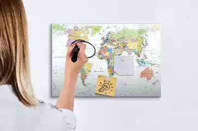 Magnetisch glazen memobord met wereldkaartprint