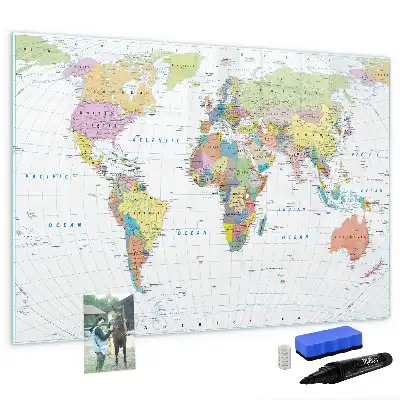 Magnetisch glazen memobord met wereldkaartprint