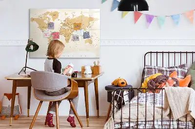 Politieke wereldkaart beschrijfbaar magneetbord van glas met design