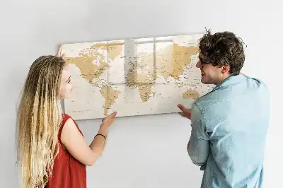 Politieke wereldkaart beschrijfbaar magneetbord van glas met design