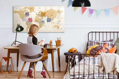 Politieke wereldkaart beschrijfbaar magneetbord van glas met design